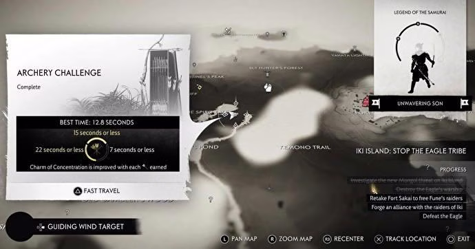 Ghost of Tsushima Archery Challenge -opas: Kaikki Archery Challenge -paikat