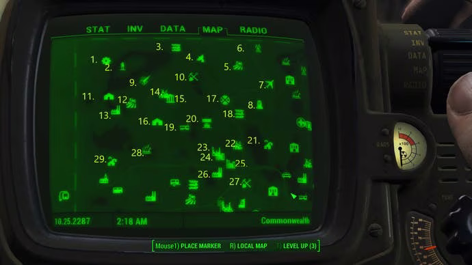 Fallout 4 ワールドマップ(全ロケーションをアンロック済み